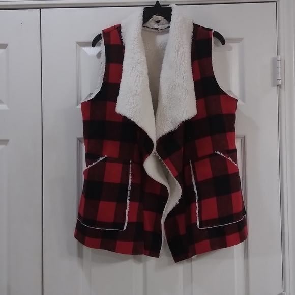 Entro Red And Black Western Sleeveless Fur Bohemian Cardigan Size M - Picture 5 of 6